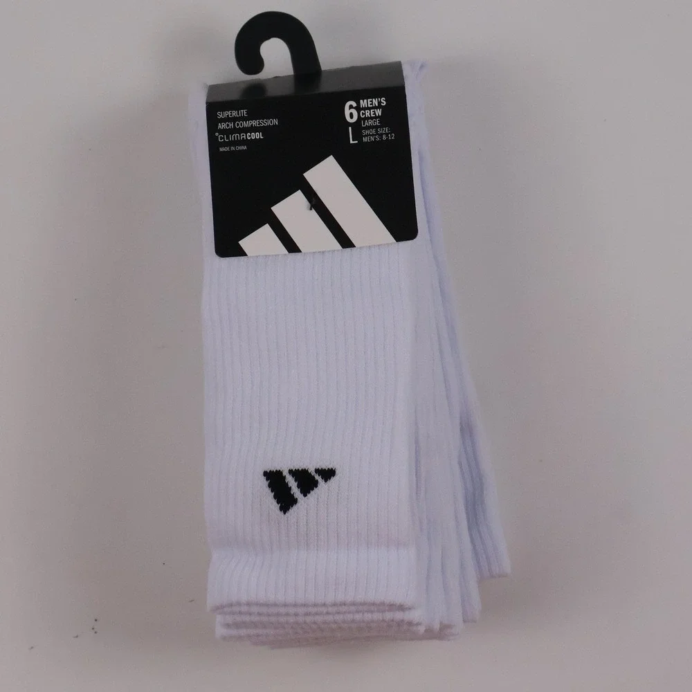 Adidas Crew Socks Superlite Climacool White Solid Large 6 Pair NWT